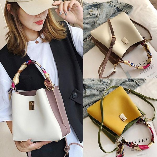 

2020 new fashion leather women bucket bag female vintage messenger bag retro shoulder simple crossbody tote