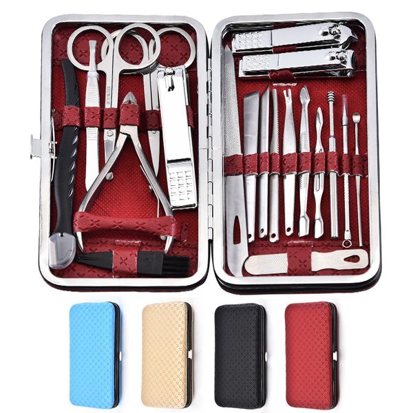 

20pcs nail clipper kit with case nail care pedicure cutters scissor tweezer knife professional manicure beauty tool