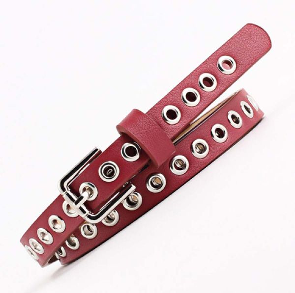

women pu leather belt with rivet studded single grommet holes waist chain ladies casual dress pants long shirt accessories, Black;brown