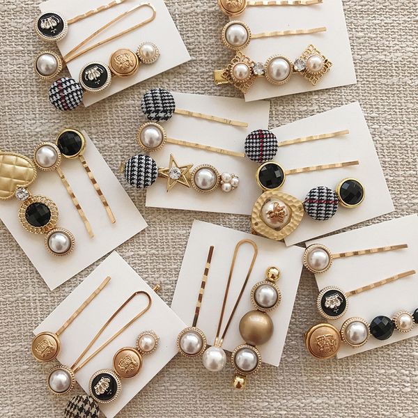 

новые модные зажимы для женщин девушки корея стиль имитация жемчуг черный драгоценный камень заколки студент заколки для волос ювелирные изд, Golden;silver