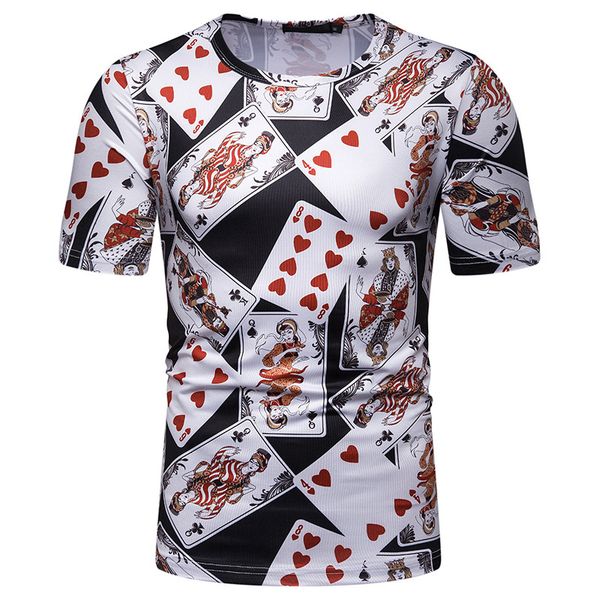 

2019 new men's summer poker printed euro size short sleeve t-shirt, Red