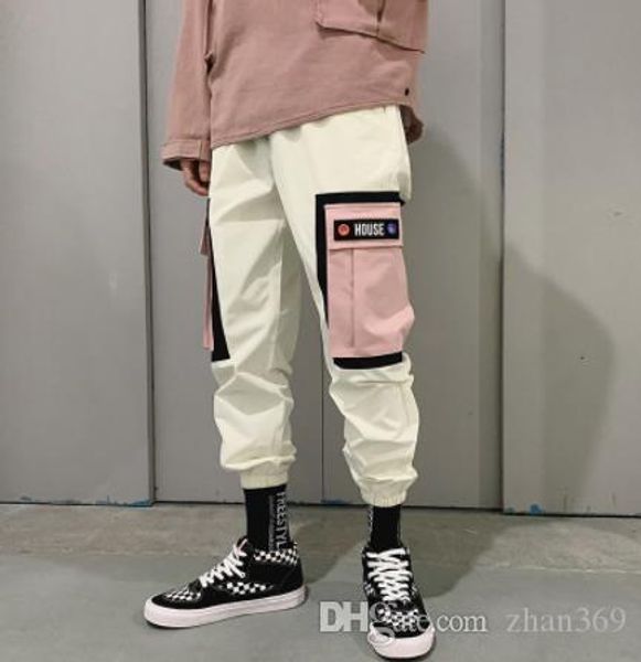 

hip hip pants vintage color block patchwork cargo harem pant streetwear harajuku jogger sweatpant trousers, Black