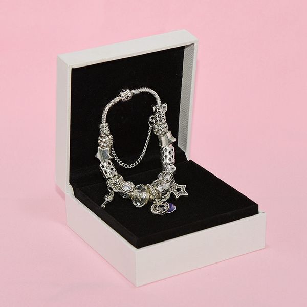 

charm star moon beaded bracelet for pandora jewelry silver plated temperament diy beaded pendant lady bracelet with box, Golden;silver