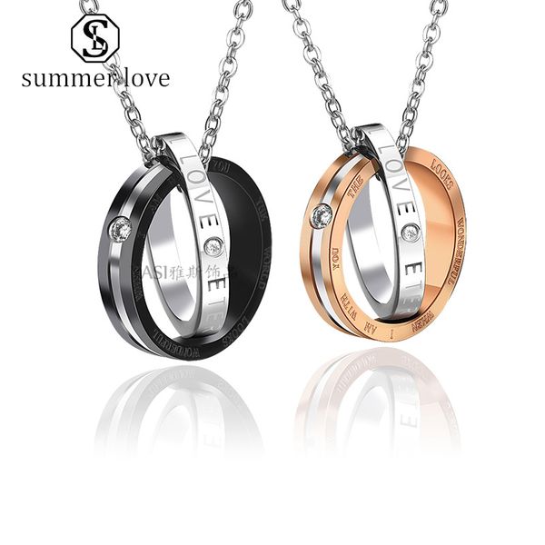 

мода двойной круг ожерелье для двоих letter переплетение обруча бесконечность шарм ожерелье eternity лучший день святого валентина подарка-y, Silver