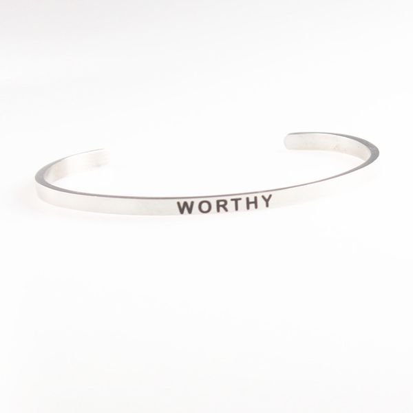 

worthy engraved stainless steel bangle positive inspirational quote women cuff mantra wristband 4mm female, Black
