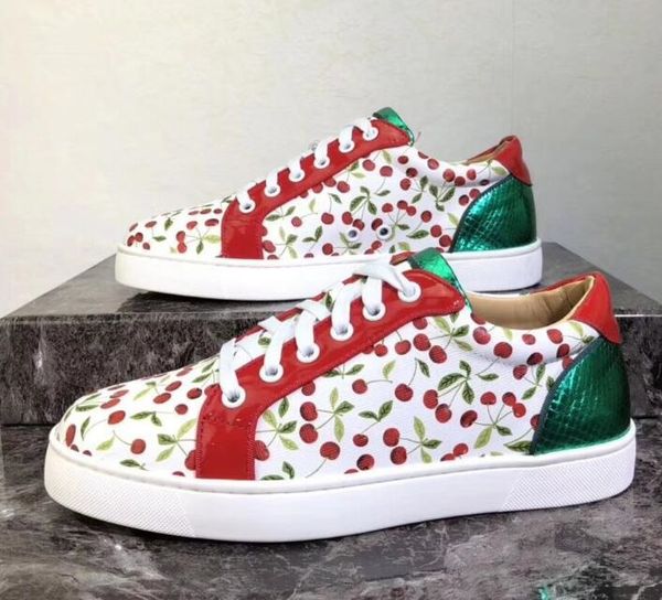 

with box]size 35-46 men women patent leather graffiti red bottom sneakers low new sneakers luxury lace up flats,casual walking, Black