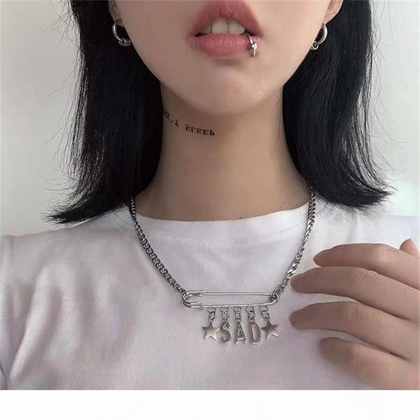 

rock hip hop punk safety pin letter star pendant harajuku gothic metal choker necklace for girls women vintage gift collares