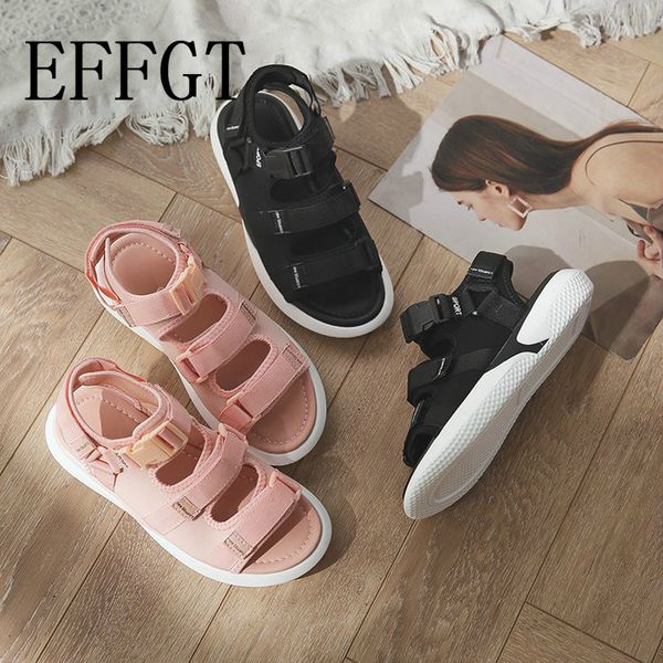 

effgt sandals summer casual sneaker shoes woman flat non-slip sandals fashion sweet fish mouth black pink women shoes