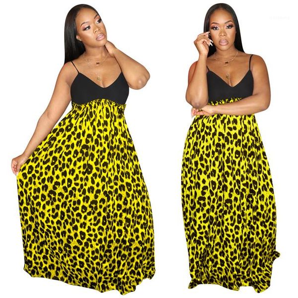 

dresses oversize v neck spaghetti strap ladies plus size dresses sleeveless female clothing leopard printed womens, Black;gray
