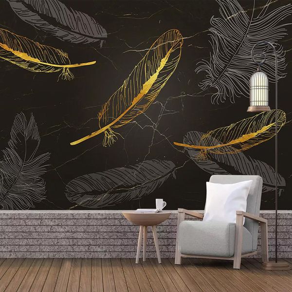 

custom mural wallpaper 3d golden feather marble texture wall painting living room study luxury decor wall papers for walls 3 d