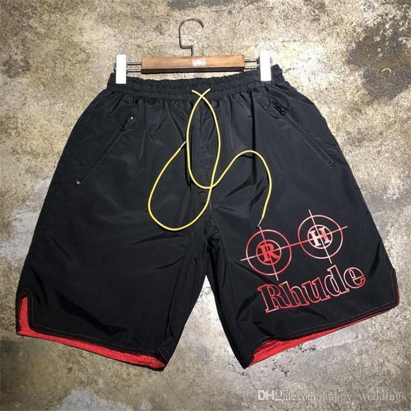 

2019 summer rhude шорты 1r: 1 mesh streetwear мужчины женщины спортивная одежда скейтборда rhude молния шорты, Black