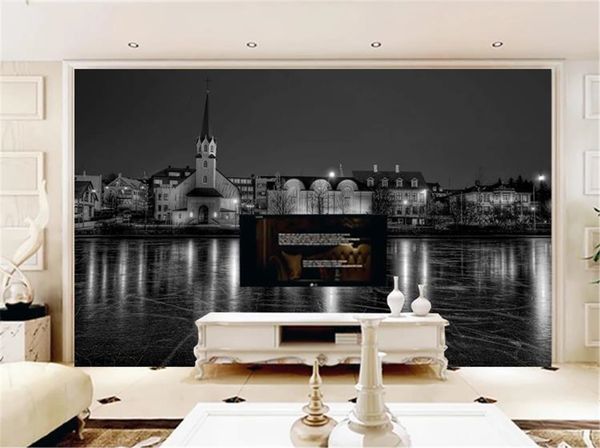 

water building europe and america black and white back digital printing hd decorative beautiful 3d wallpaper