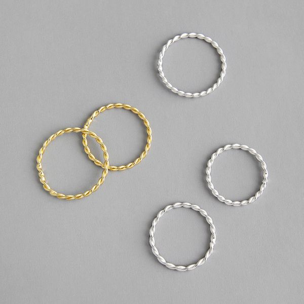 Novo 100% 925 Anéis de torção de prata esterlina para mulheres ouro branco / 18k cor ouro anel de dedo simples jóias finas