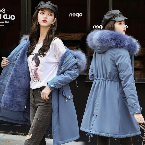 

2019 black -30 degrees snow wear long parkas winter jacket women fur hooded clothing female fur lining thick winter coat women
