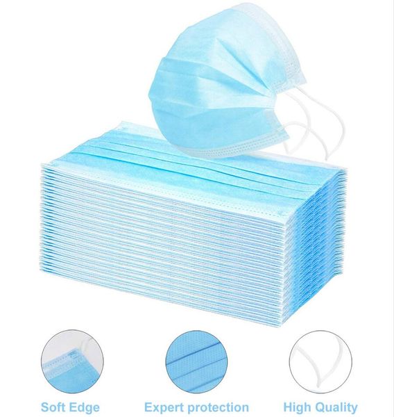 

50pcs lot disposable face mask 3 layer ear-loop dust mouth masks cover 3-ply non-woven disposable dust mask soft breathable outdoor part