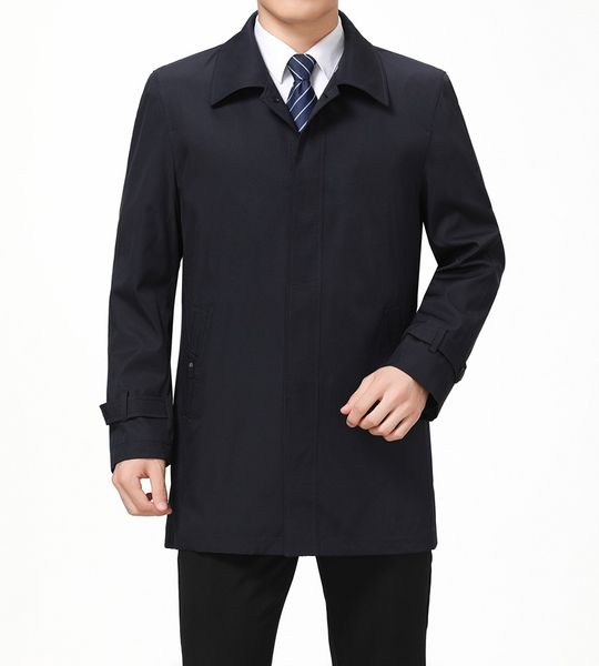 

autumn mens business designer trench coats lapel neck long sleeve outerwear casual middleaged and elder coats, Tan;black