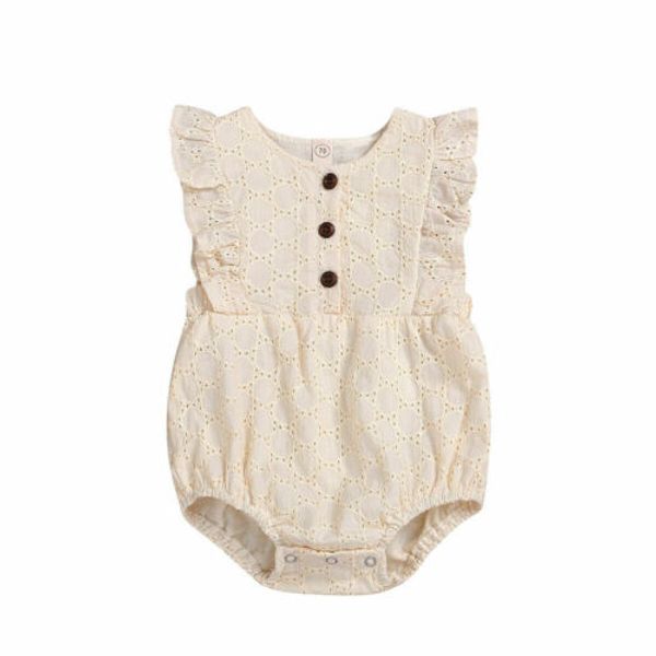 

infant baby girls kid linen sleeveless romper ruffles summer outfits clothes, Blue