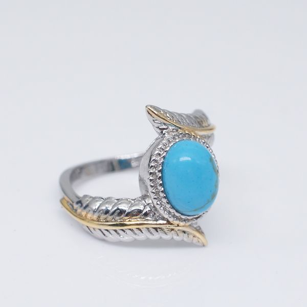 

желания горячий новый европейский и американский стиль роскошные инкрустированные бирюзой перо кольцо цветоделение обручальное кольцо партии, Silver