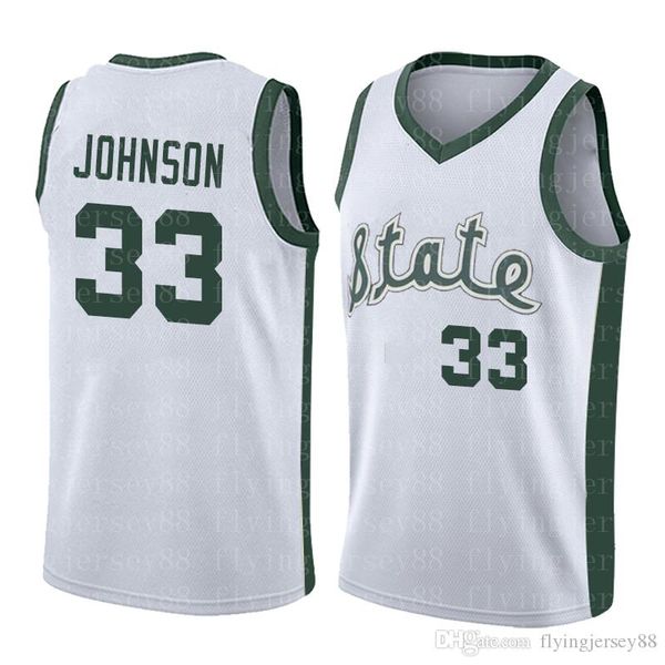 

NCAA Michigan State Spartans 33 Earvin Johnson Embroidery Jersey Magic LA Green White College 33 Larry Bird High School Basketball Jersey 20