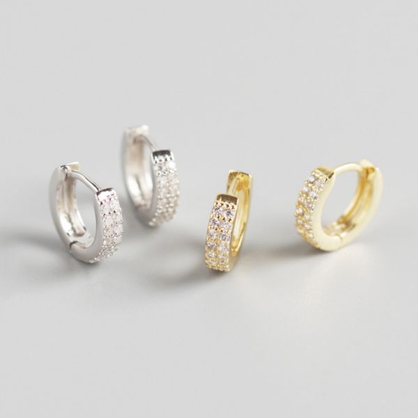 

new 925 sterling silver earrings tiny circle hoop earrings for women and men ear ring ins double row drilling joker jewelry, Golden;silver