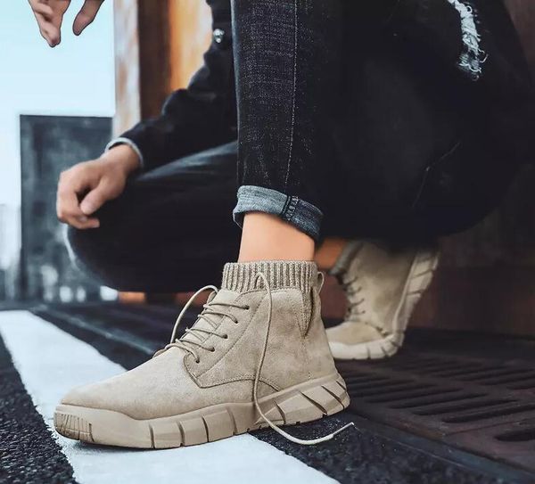 

classic fly men boots patchwork knit winter boots designer outdoor ankle martin boots brown black sneakers size 40-44