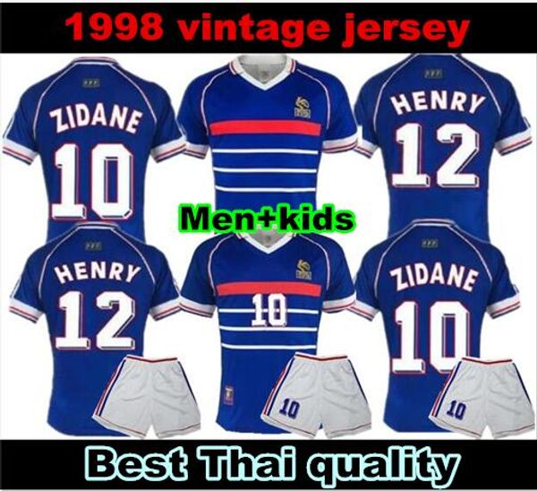 

10 zidane 1998 france retro vintage zidane henry maillot de foot thailand quality soccer jerseys uniforms football jerseys shirt men+kids, Black;yellow