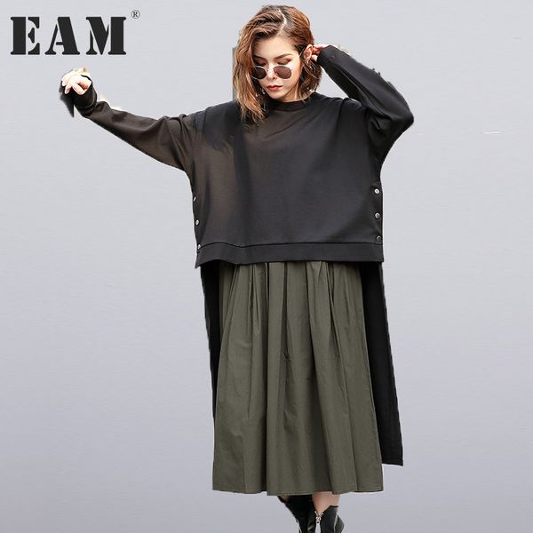 

new autumn round neck long sleeve army green solid color big size two piece dress women fashion tide, White;black