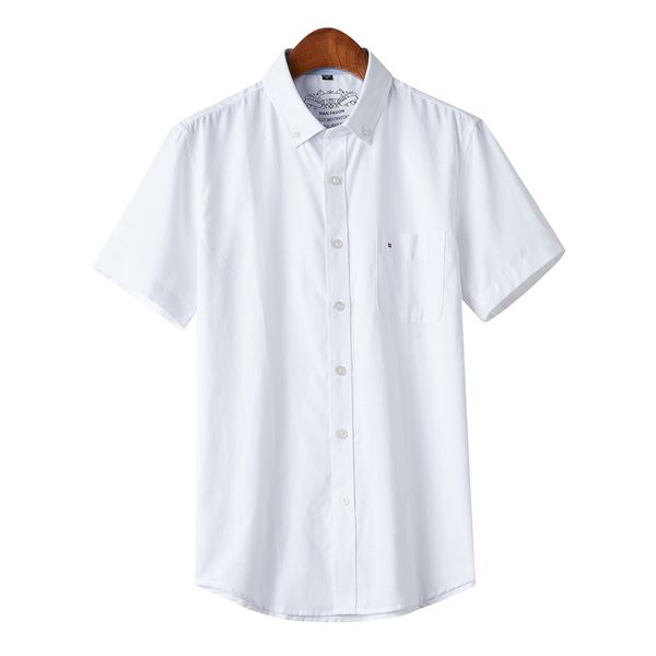 

2020 new style men's fashion casual solid single breasted business casual slim men's short sleeve boutique shirt, White;black