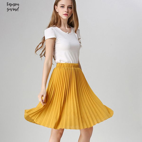 

шифон женщин плиссированные юбки vintage высокой талией туту юбки женская saia midi style summer rokken юп femme юбка, Black