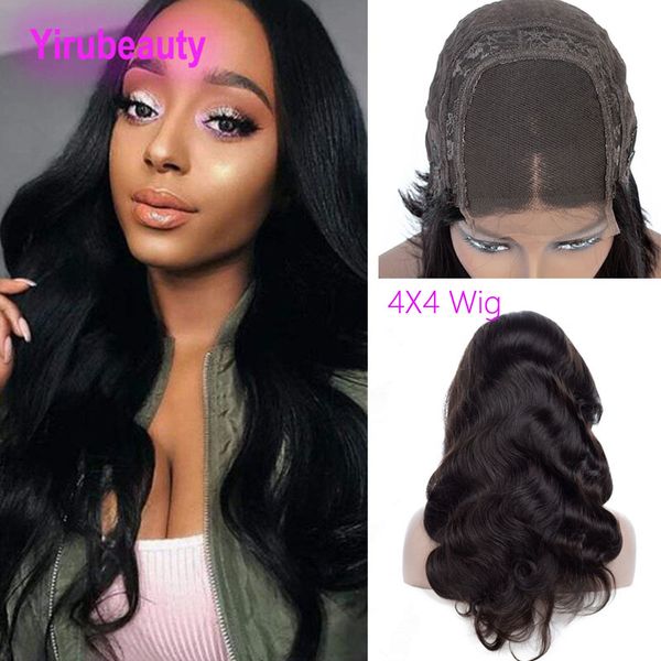 

body wave 4x4 lace closure wig 10-32inch indian virgin hair closures 4*4 lace wigs part human hair products natural color, Black;brown
