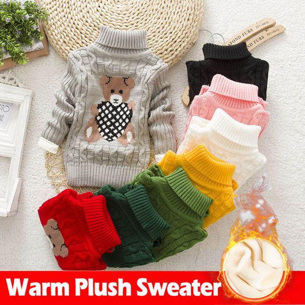 

baby sweater winter warm toddler kids baby girls boy bear print sweater knit crochet plus plush clothes thick pull enfant fille, Blue