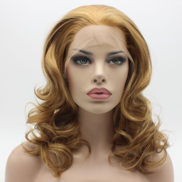 Natural Hairline Wavy Shoulder Length Light Brown Wig Half Hand