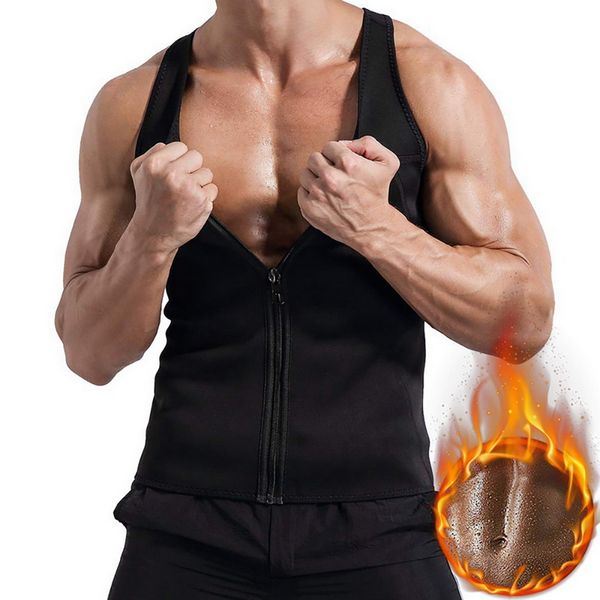 

vertvie 2020 men's workout sports vest sweat sauna waist body shaper slimming tank male athletic gym clthing tank shirt, Black;blue