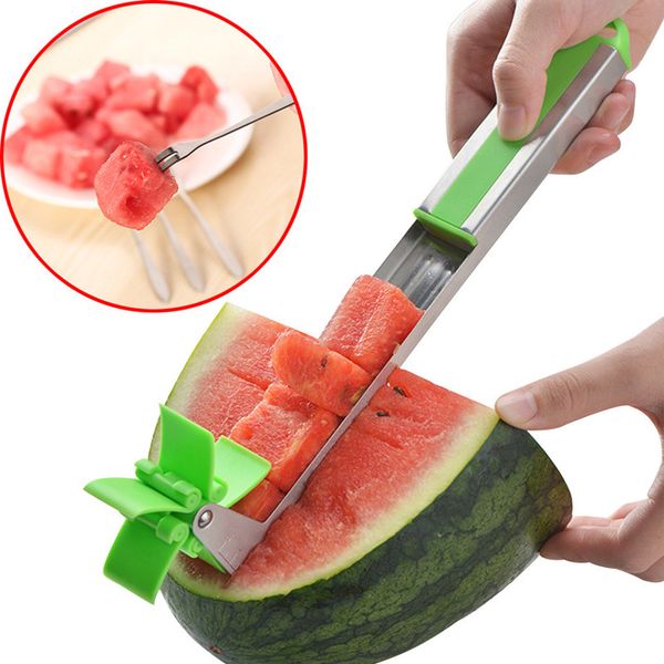 

Watermelon licer cutter creative tainle teel fruit knife corer tong windmill hape watermelon melon cube cutting tool kitchen gadget