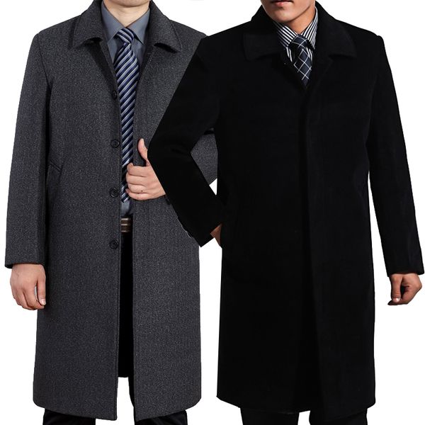 

2018 new arrival men's winter wool coat luxury long design overcoat plus velvet thickening fashion high qualiy plus size l-5xl, Black
