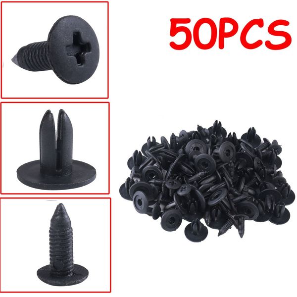 

new 50 pcs car auto fastener 6mm hole black plastic rivet retainer clips door trim panel hood bumper screw fender universal