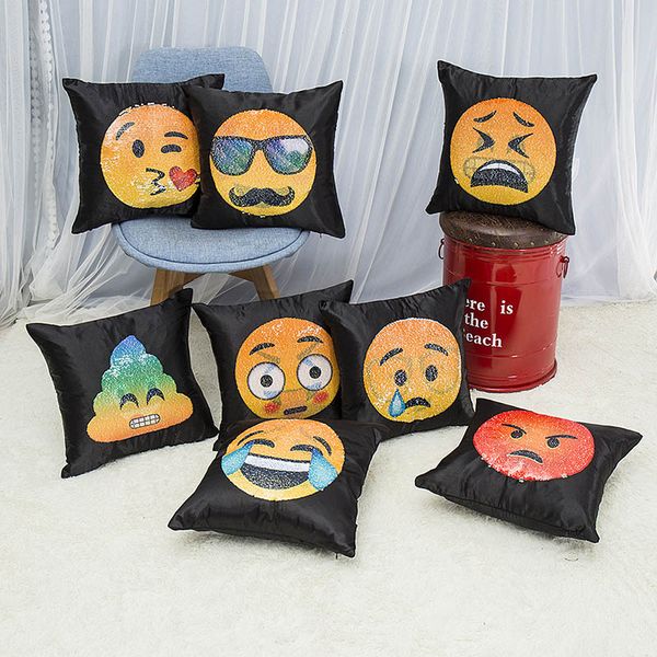 

sequins emoji pillow case mermaid cushion gradient color change face double color pillow cover soft car sofa ornament bright covers