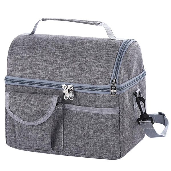 

portable thermal lunch bag for women kids men shoulder picnic cooler boxes bags insulated tote bag storage container, Blue;pink