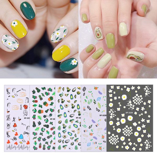 

bittb flower nail sticker leaf cute water transfer 3d summer nail art stickers decal diy design decoration for girls and kids, Black