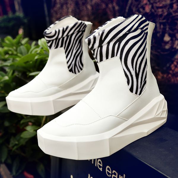

men boots high thick soled tide platform boots men british leather causal bootie shoes with zip leather winter, Black