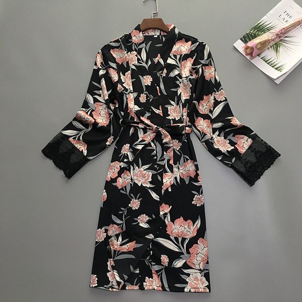 

summer womens sleep robe pajamas sleepwear lady home wear nightgown kimono bath gown sleepshirts -xl, Black;red