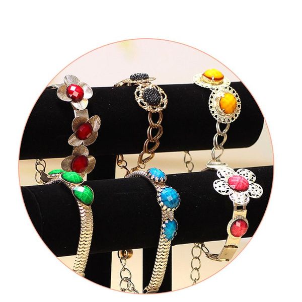 

2 tiers black velvet hovering t-bar bracelet necklace jewelry display stand x4ya, Pink;blue