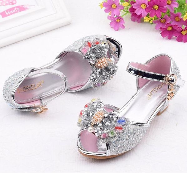 

girls sandals butterfly latin dance kids shoes children high heel princess shoes glitter leather party dress wedding, Black;red
