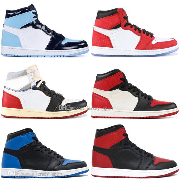 

with box 1 og banned bred toe spider-man unc 1s 3 mens basketball shoes homage to home royal blue men athletic sports designer sneakers, White;red