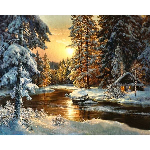 

sunset snow scene scenery diy digital painting by numbers modern wall art canvas painting unique gift home decor 40x50cm