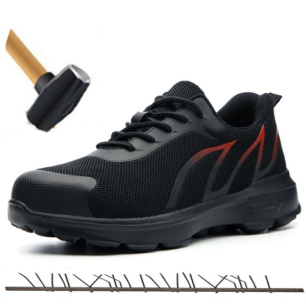 

plus size 36-48 mesh safety shoes summer lightweight breathable smash-proof puncture insulation boots cushion men sneakers, Black
