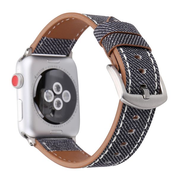 

denim replacement strap for apple watch 44/40mm band sport bracelet casual wristband accessories for iwatch 4/3/2/1 38/42mm belt, Black;brown