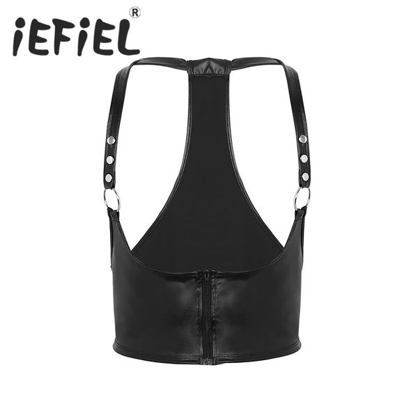 

2019 new arrival fashion mens lingerie faux leather body chest cosplay harness bondage nightwear costume with metal o-rings, Black