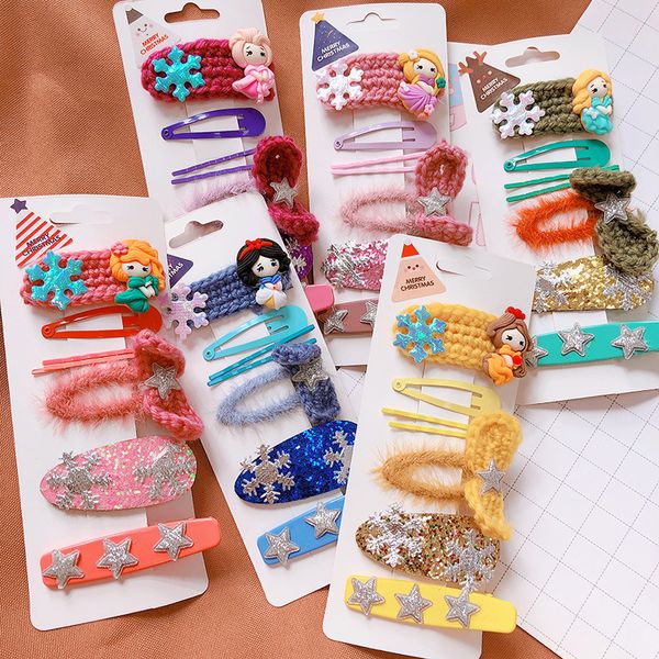 

girl knitting wool hairpins sequin snowflake barrettes kids paillette princess hair clips fashion bb clip boutique children hair accessories, Slivery;white