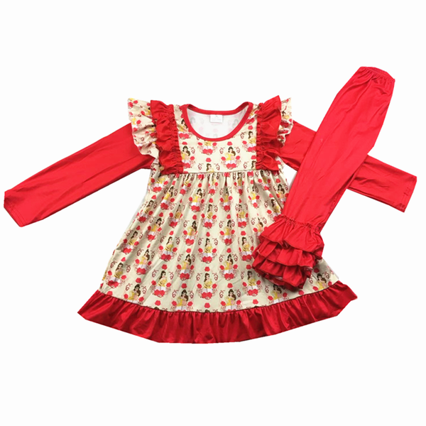 

front bibs long sleeve ruffle dress shirt with ruffle pants kids two piece outfits fall boutique outfits girls, White